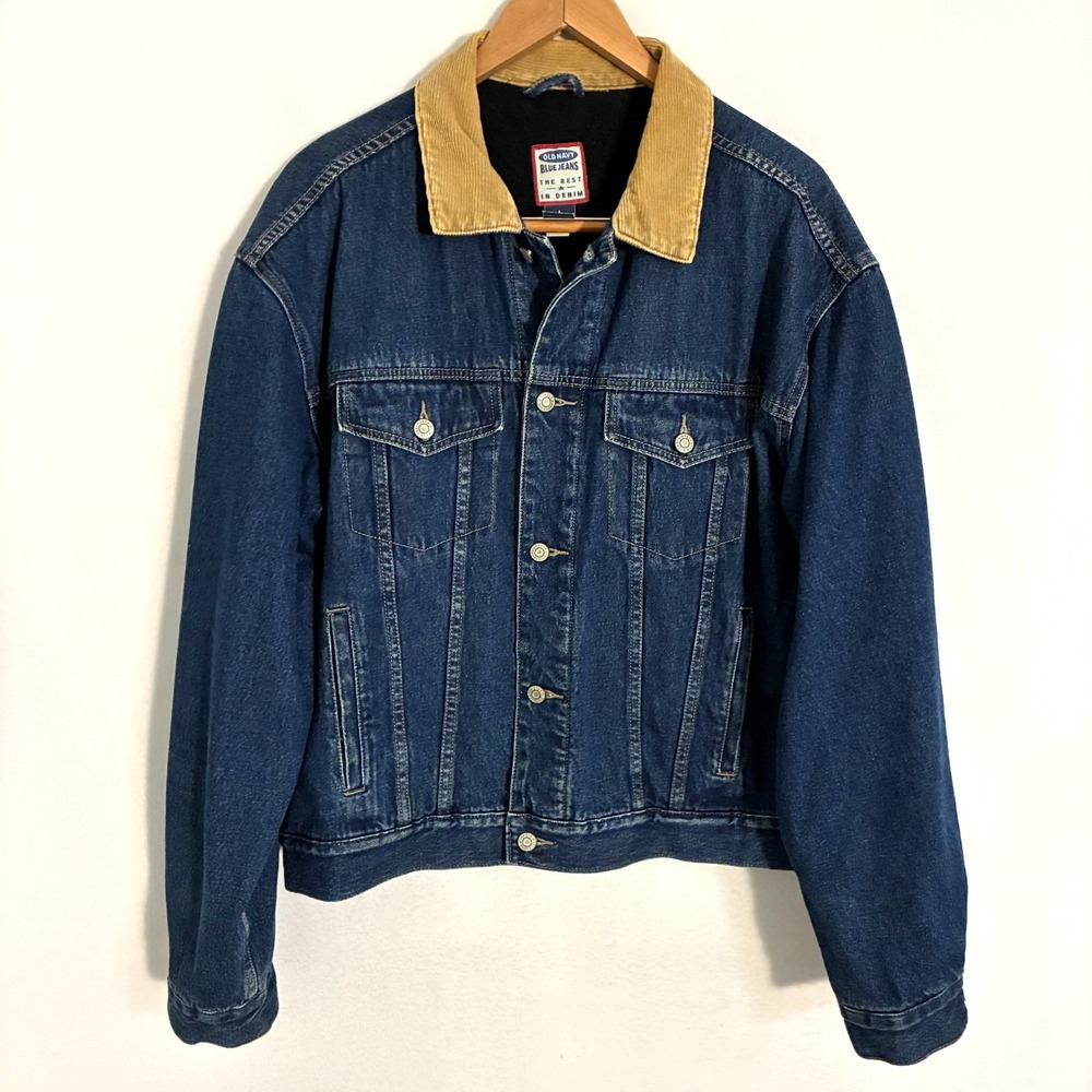 Vintage 2000s Old Navy Trucker Jacket Men's L Denim Corduroy Collar Streetwear